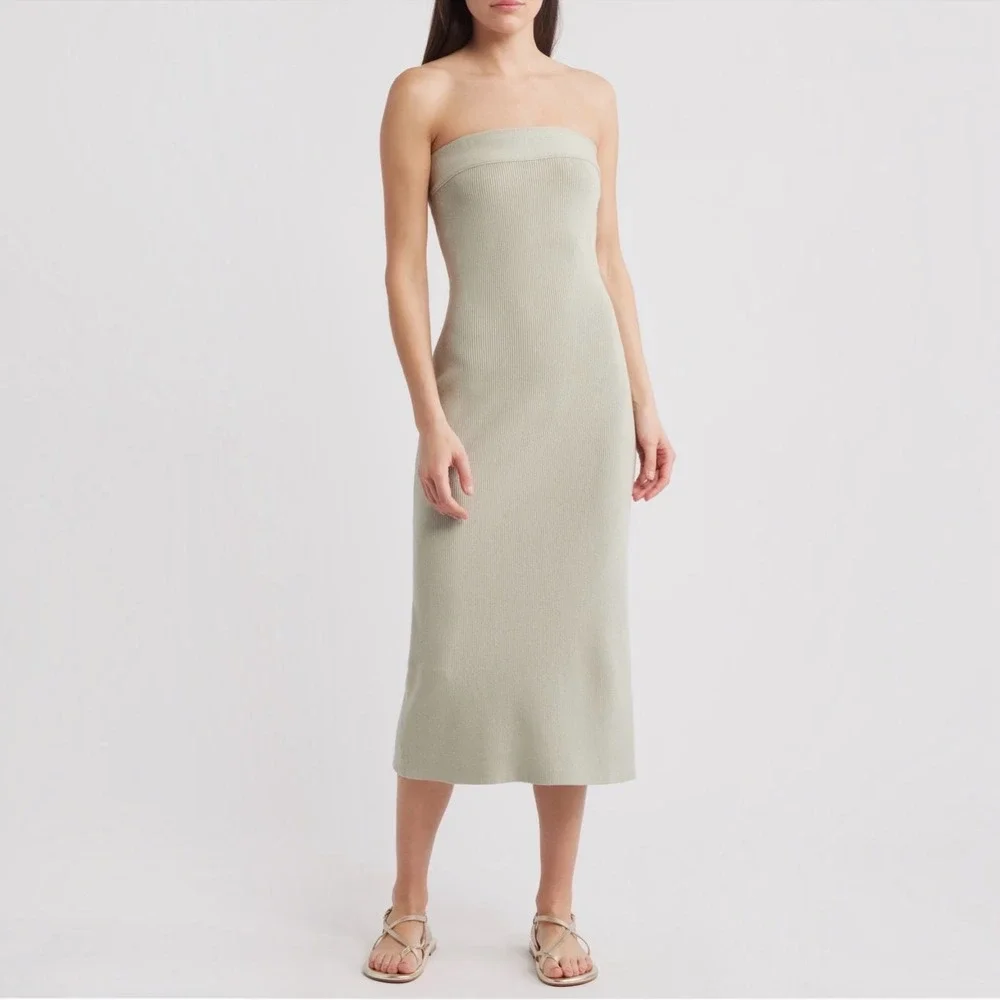 New! Free People Ravena Strapless Maxi Sweater Dress Lima Bean Size Large